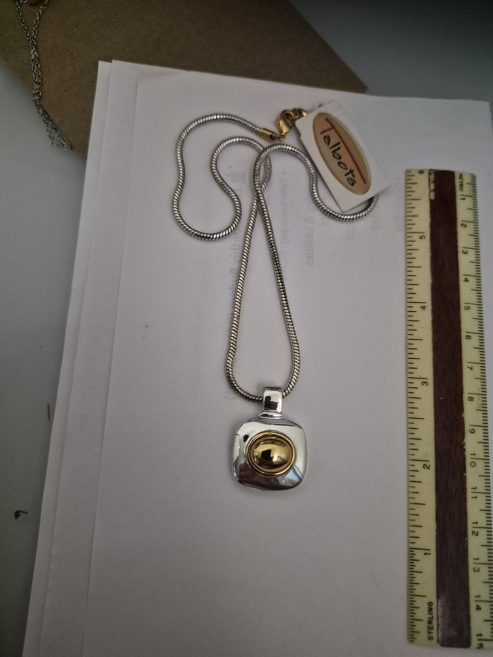 Talbots Two-Tone Silver and Gold Disc Pendant Necklace